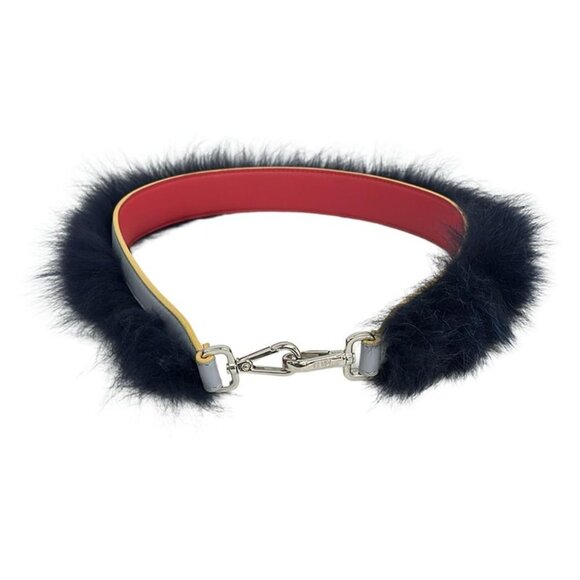 Fendi Shoulder Strap You Gray Dark Navy Red Fur Leather Fur